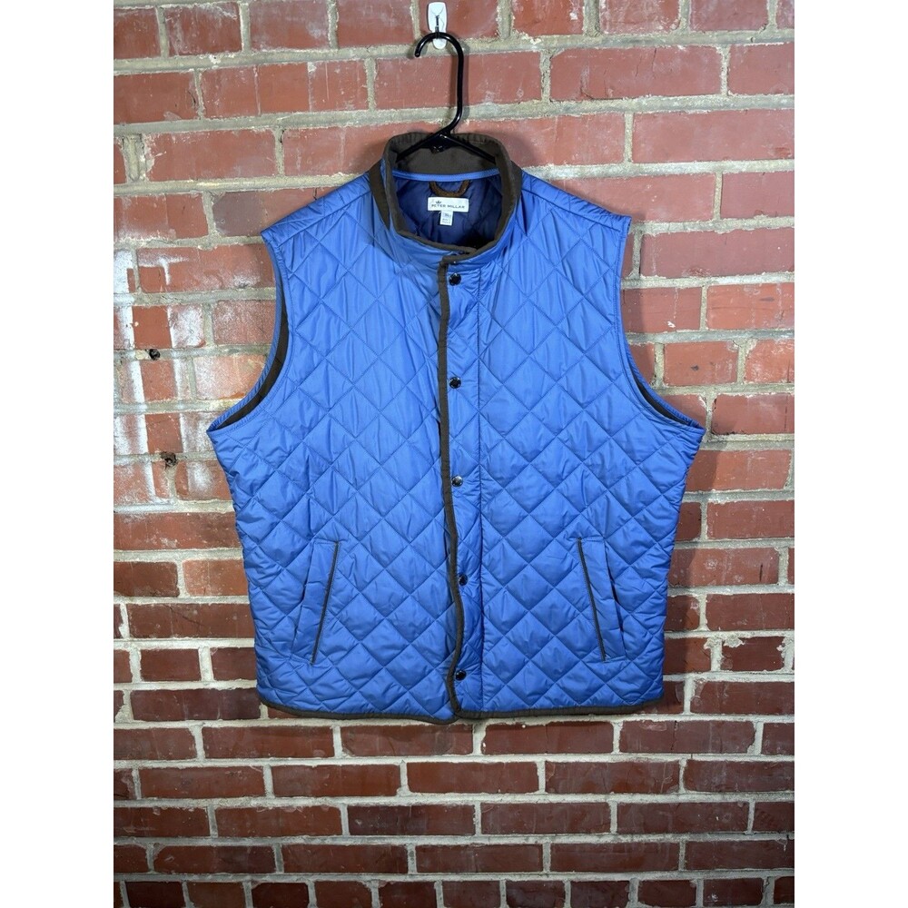 Peter Millar Essex Quilted Vest Blue Zip Up Button Front Outdoors Mens XL